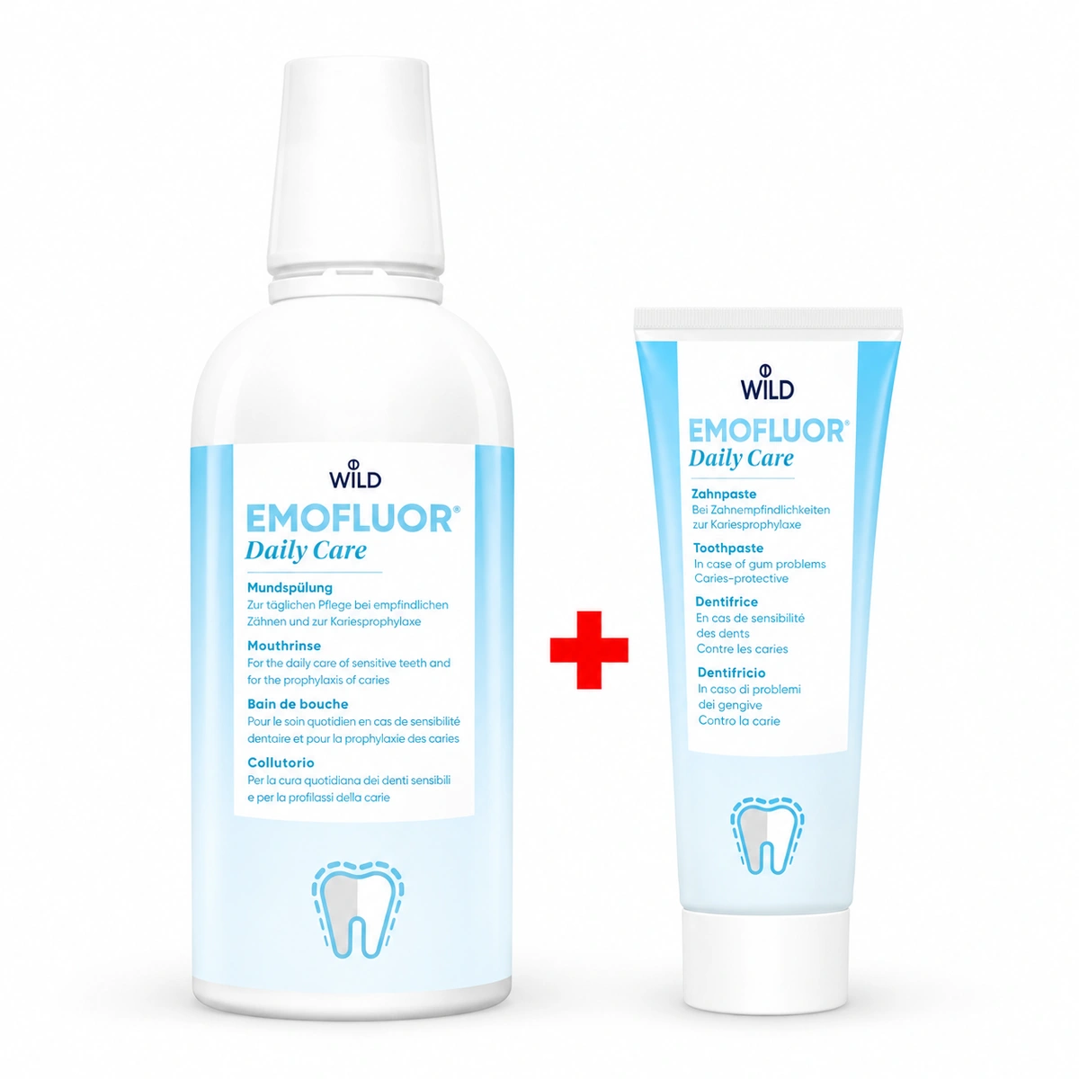 Комплект EMOFLUOR Daily Care – вода за уста и паста за зъби.